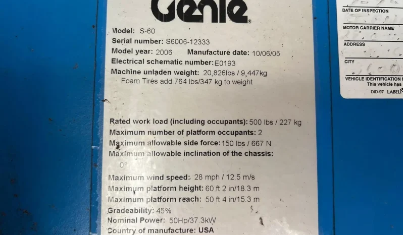 
								2006 GENIE S60 Telescopic Boom full									
